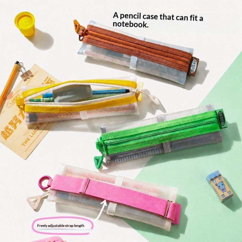 Clear Mesh Pencil Pouch For Exam - Прозрачный сетчатый пенал с двойной молнией,